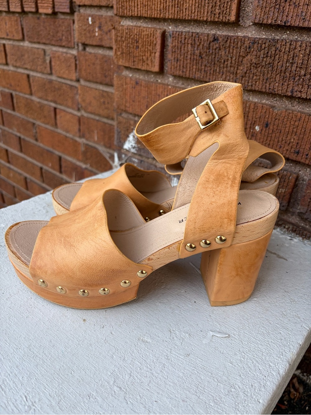 Women's Tan Platform Sandal with Studded Ankle Strap